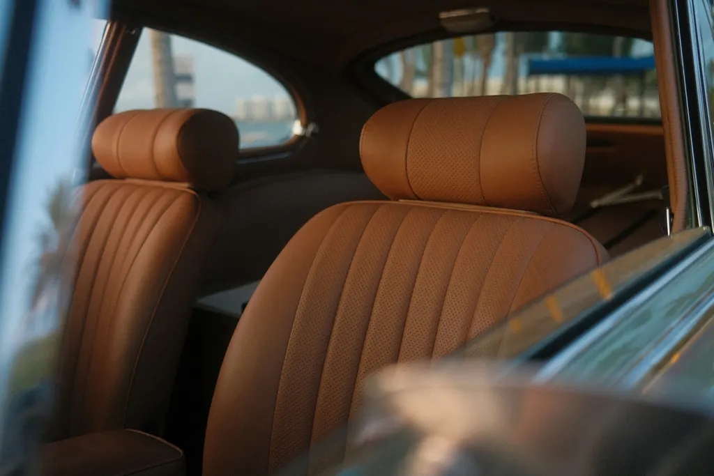 Interior detailing atmosphere including cabin materials, not a restored or guaranteed leather result.